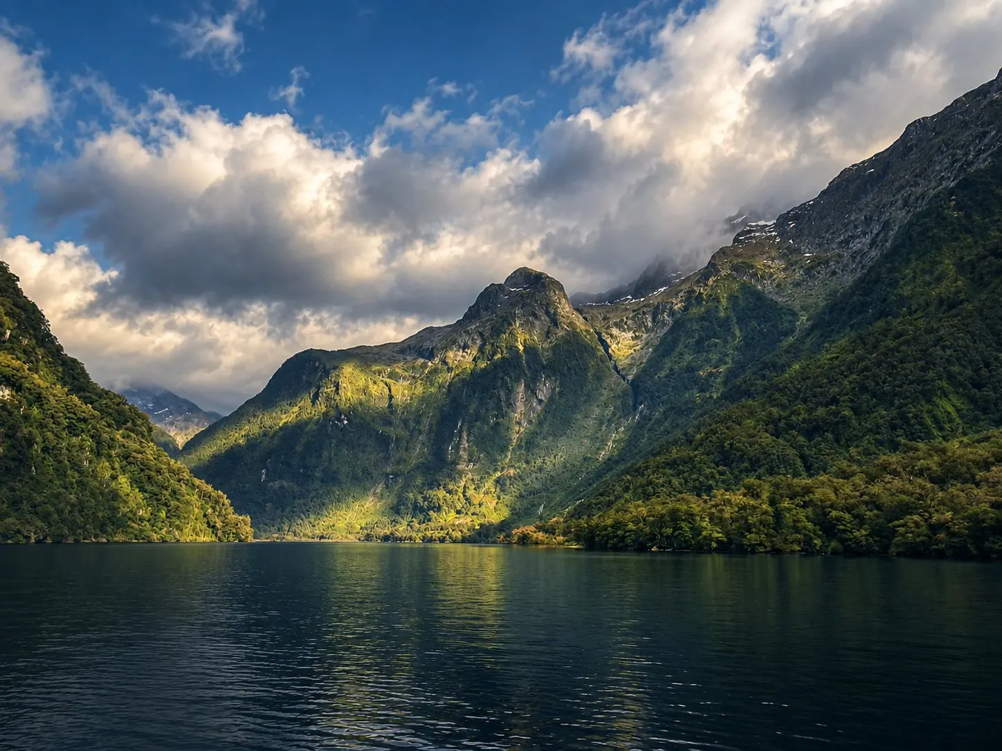 Milford Sound fiord beneath low cloud